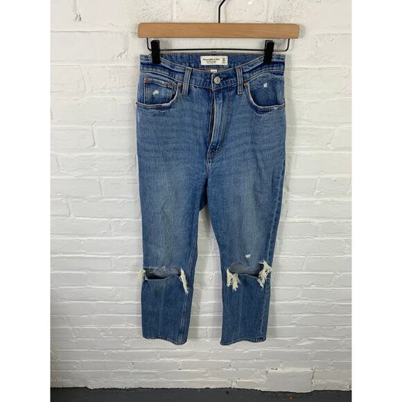 Abercrombie & Fitch Women's The Ankle Straight Ultra High Rise Jeans Blue Size 0 - Picture 1 of 4